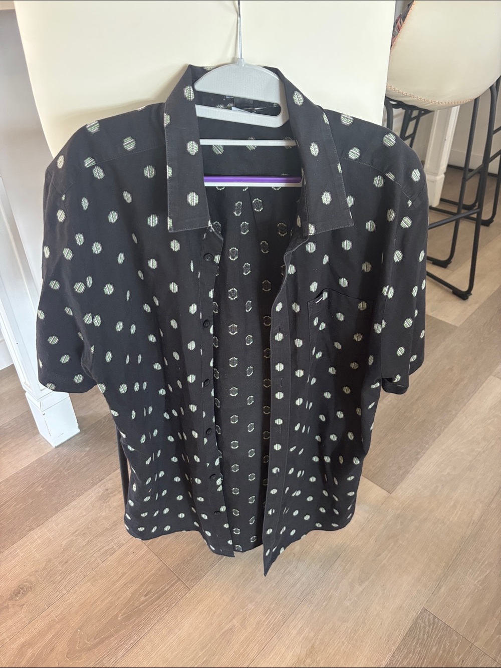 Volcom Black Short Sleeve Shirt with Cream Dot Print
